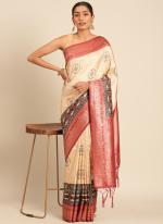 Silk Pink Casual Wear Printed Saree